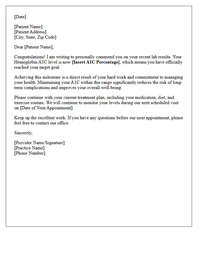 Hemoglobin A1C Goal Achieved Congratulatory Letter