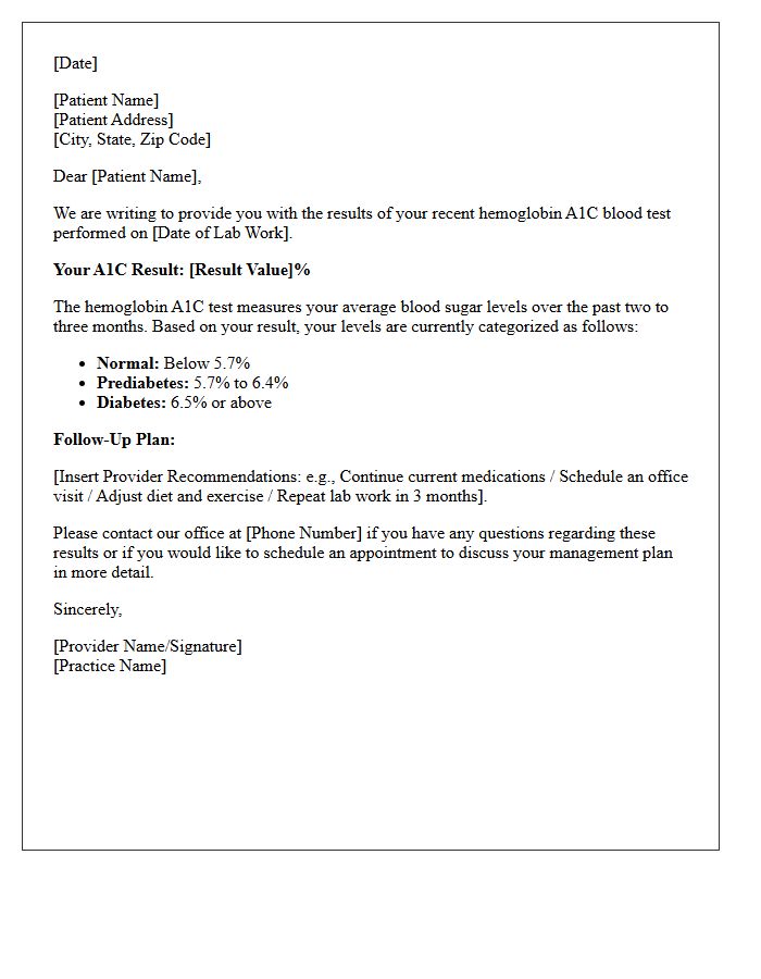 Routine Hemoglobin A1C Results and Follow-Up Letter