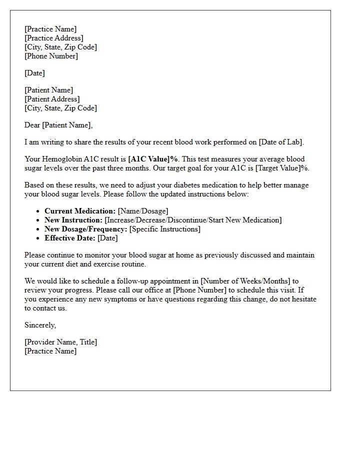 Hemoglobin A1C Results and Medication Adjustment Letter