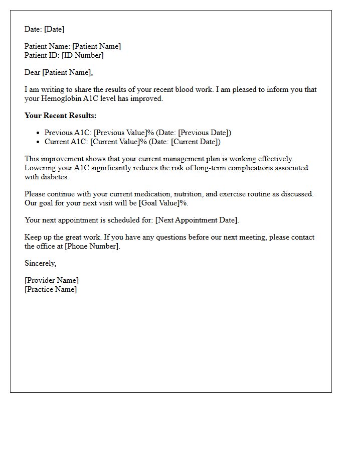 Improved Hemoglobin A1C Progress Update Letter