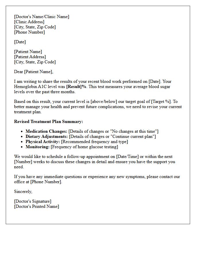 Hemoglobin A1C Results and Treatment Plan Revision Letter