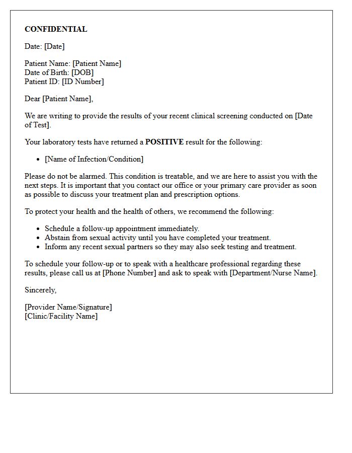 Confidential Positive Sexually Transmitted Disease Screening Results Letter