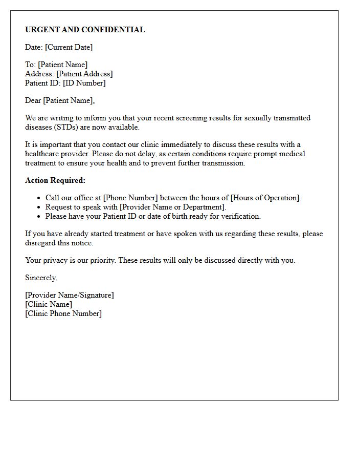 Urgent Follow-Up Sexually Transmitted Disease Screening Results Letter