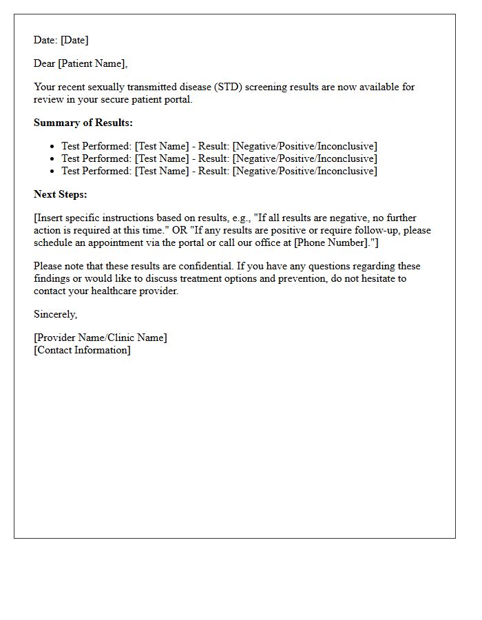Patient Electronic Portal Sexually Transmitted Disease Screening Results Letter
