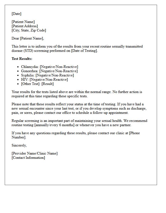 Asymptomatic Routine Sexually Transmitted Disease Screening Results Letter