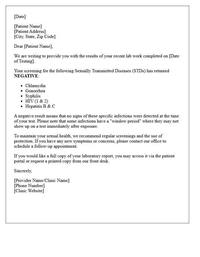 Standard Negative STD Panel Results Letter