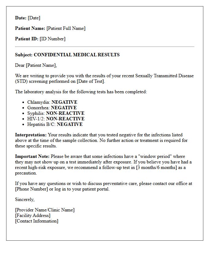 Confidential Negative STD Panel Results Letter