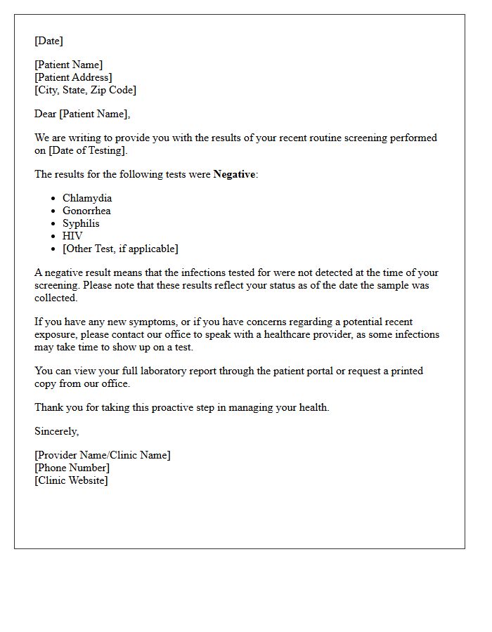 Routine Patient Negative STD Panel Results Letter