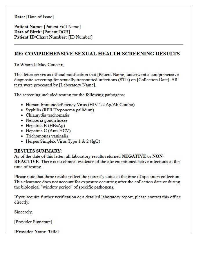 Comprehensive Negative STD Panel Clearance Letter