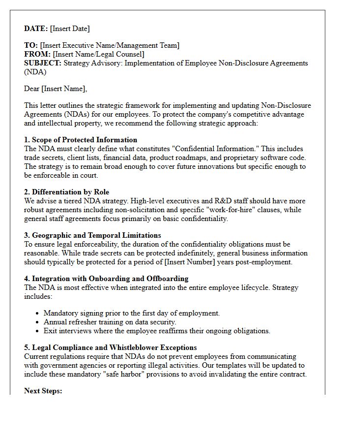Employee Non-Disclosure Agreement Strategy Advisory Letter