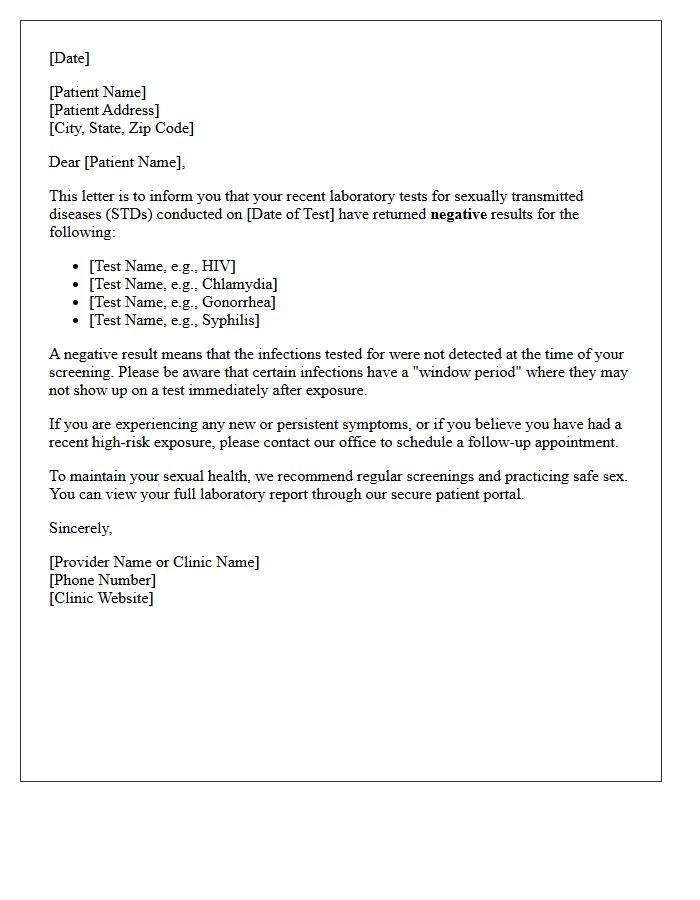 Medical Clinic Negative STD Panel Notification Letter