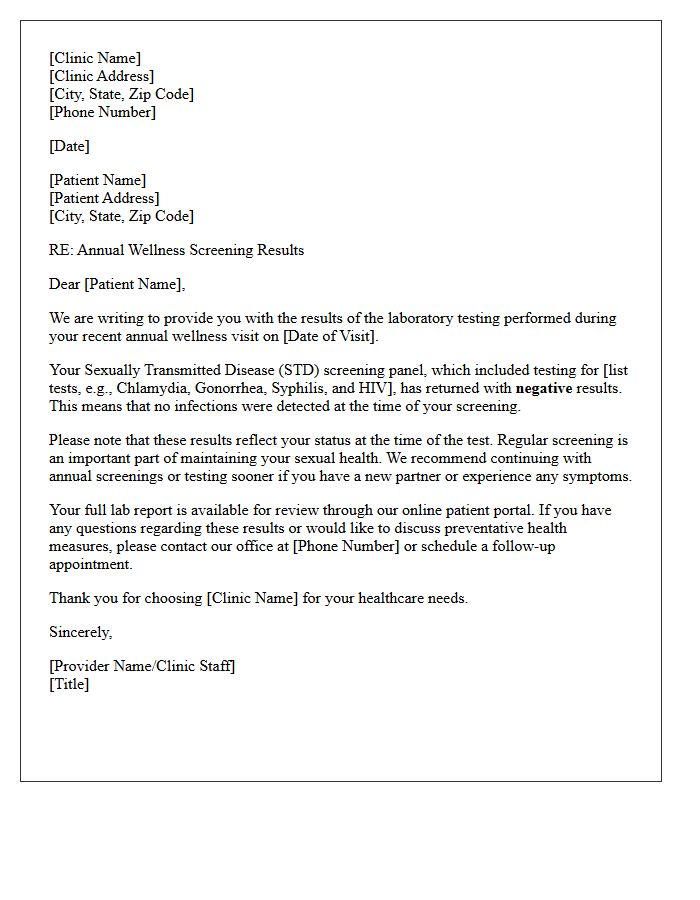 Annual Wellness Negative STD Panel Results Letter