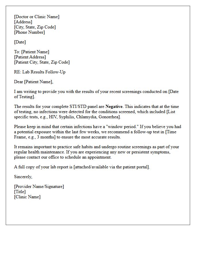 Follow-Up Medical Letter For Negative STD Panel