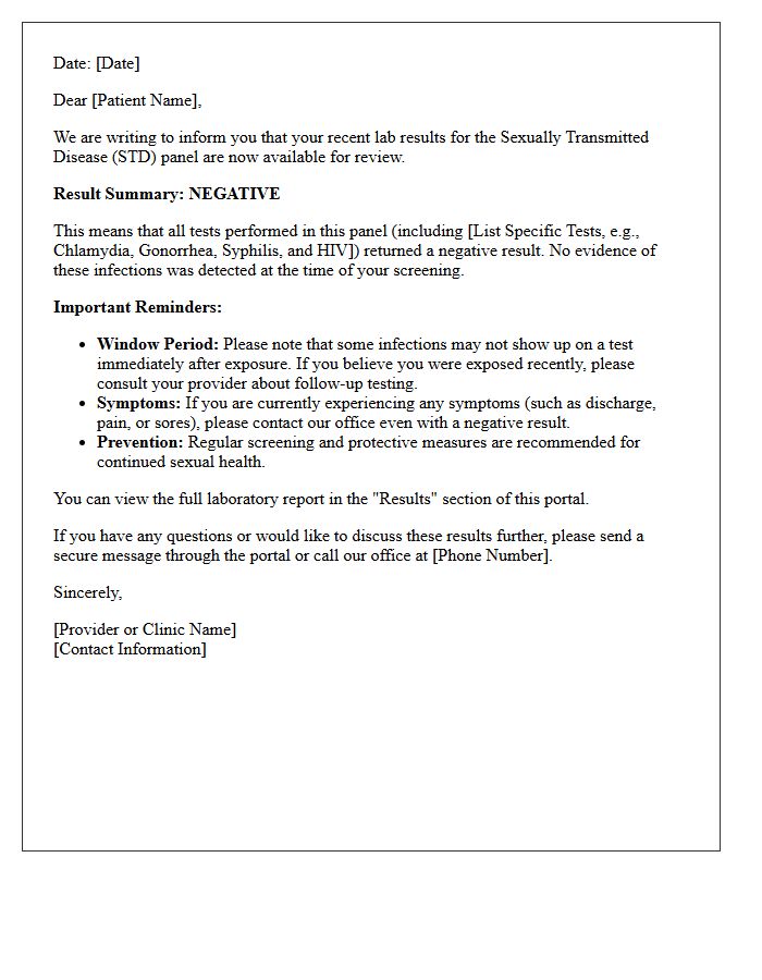 Electronic Portal Negative STD Panel Results Letter