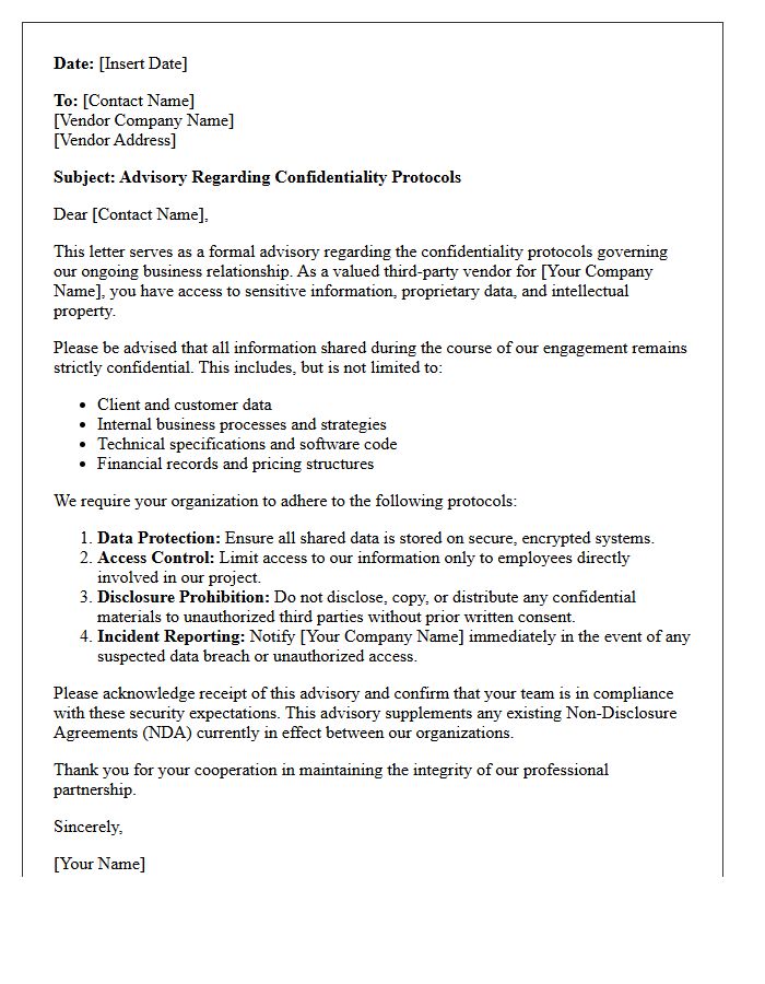 Third-Party Vendor Confidentiality Protocol Advisory Letter