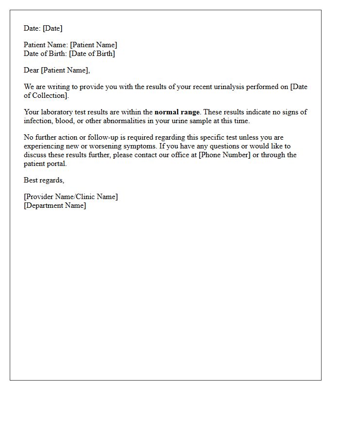 Normal Urinalysis Results Notification Letter