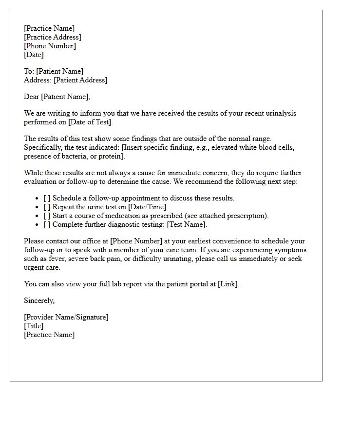 Abnormal Urinalysis Results Notification Letter