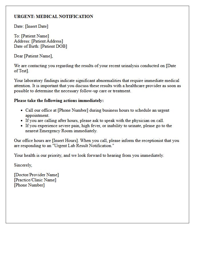 Urgent Urinalysis Results Notification Letter
