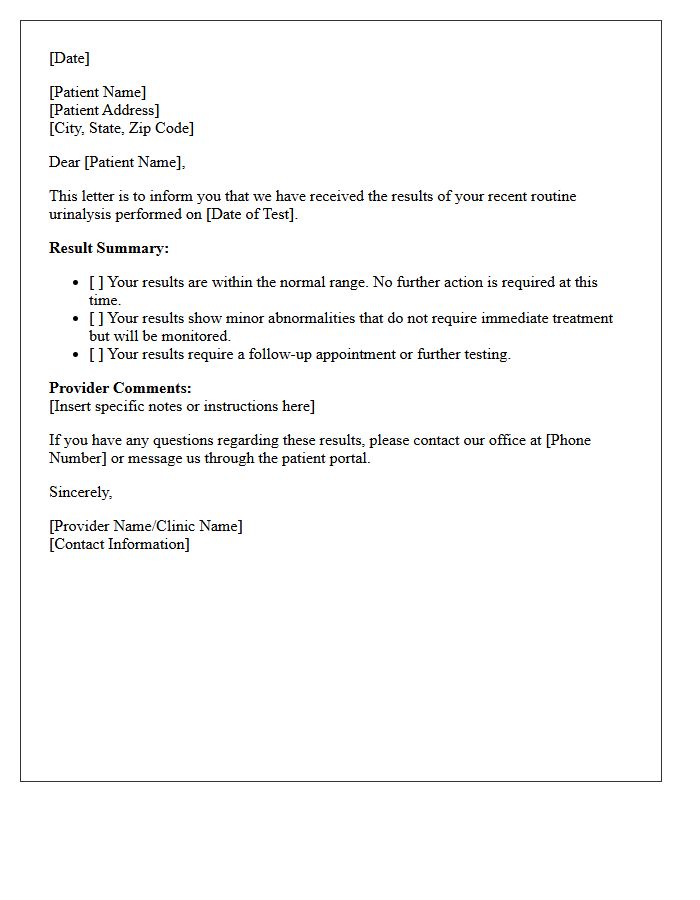 Routine Urinalysis Results Notification Letter