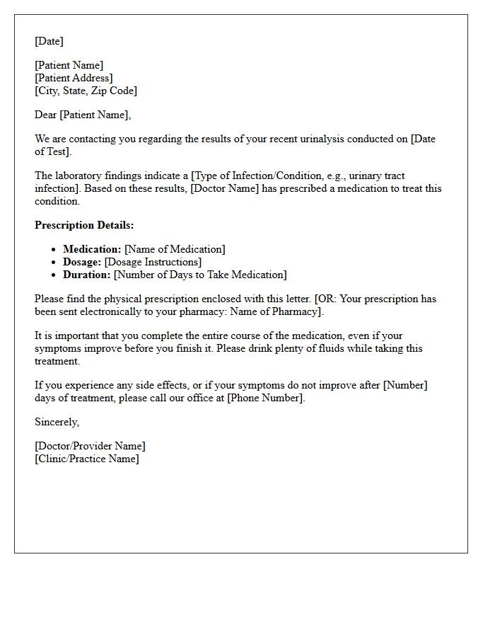Prescription Enclosed Urinalysis Results Notification Letter