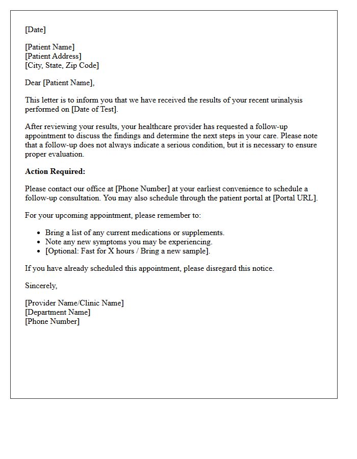 Follow-Up Required Urinalysis Results Notification Letter