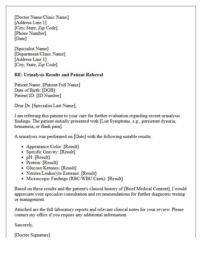 Specialist Referral Urinalysis Results Notification Letter
