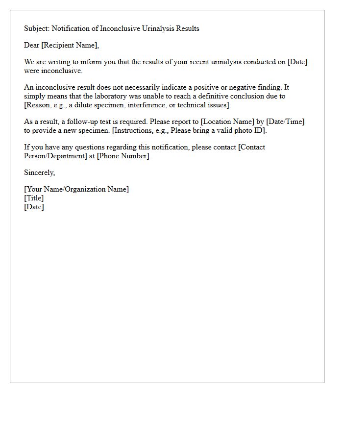 Inconclusive Urinalysis Results Notification Letter