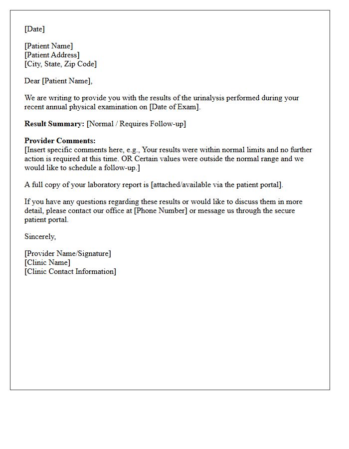 Annual Physical Urinalysis Results Notification Letter
