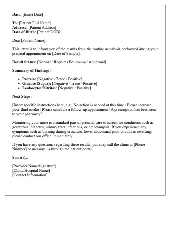 Maternity Routine Urinalysis Results Notification Letter