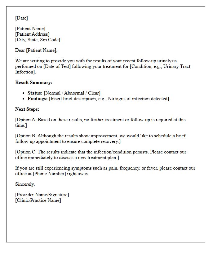 Post-Treatment Urinalysis Results Notification Letter
