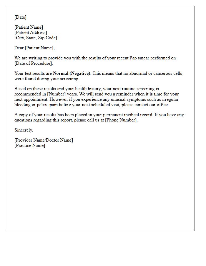 Standard Normal Pap Smear Results Letter