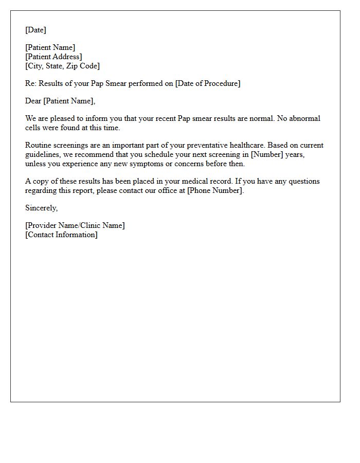 Routine Pap Smear Normal Finding Letter