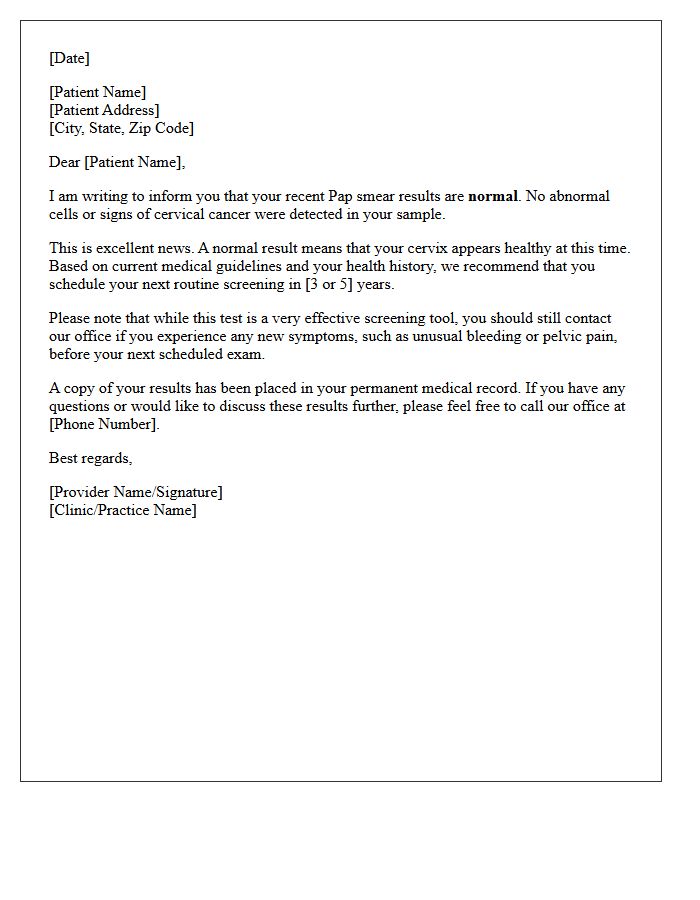 Patient Reassurance Normal Pap Smear Letter