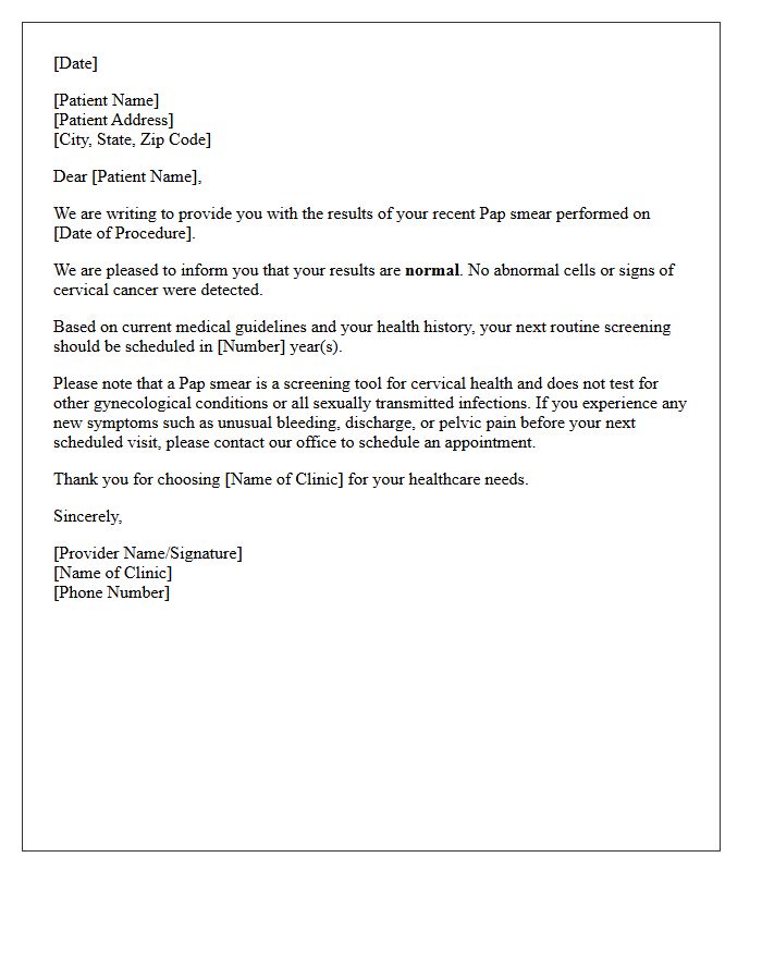 Women's Health Clinic Normal Pap Smear Letter