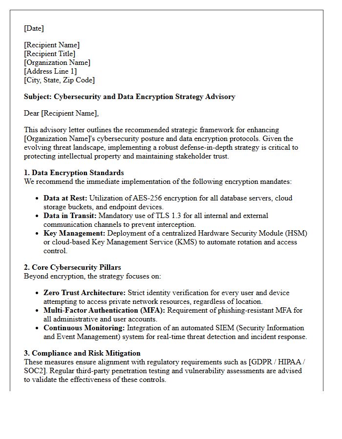 Cybersecurity and Data Encryption Strategy Advisory Letter
