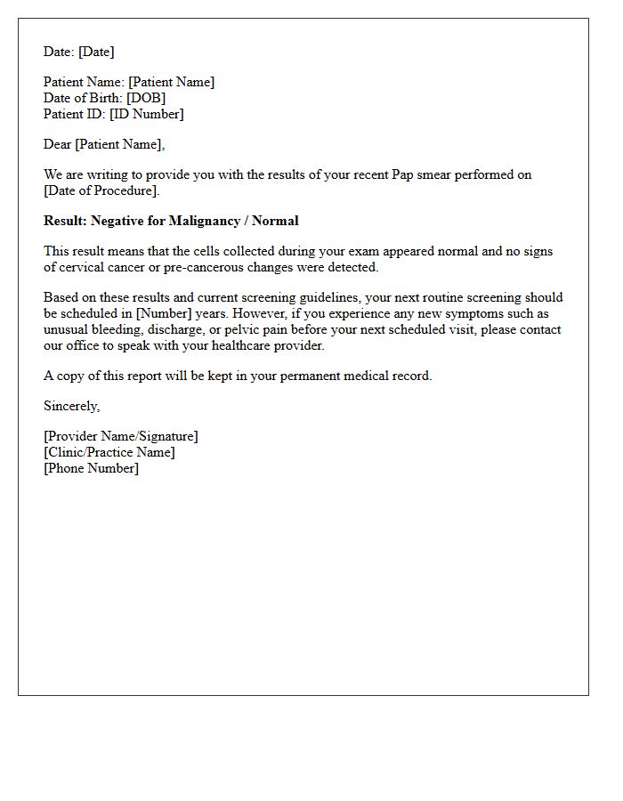 Negative for Malignancy Pap Smear Result Letter