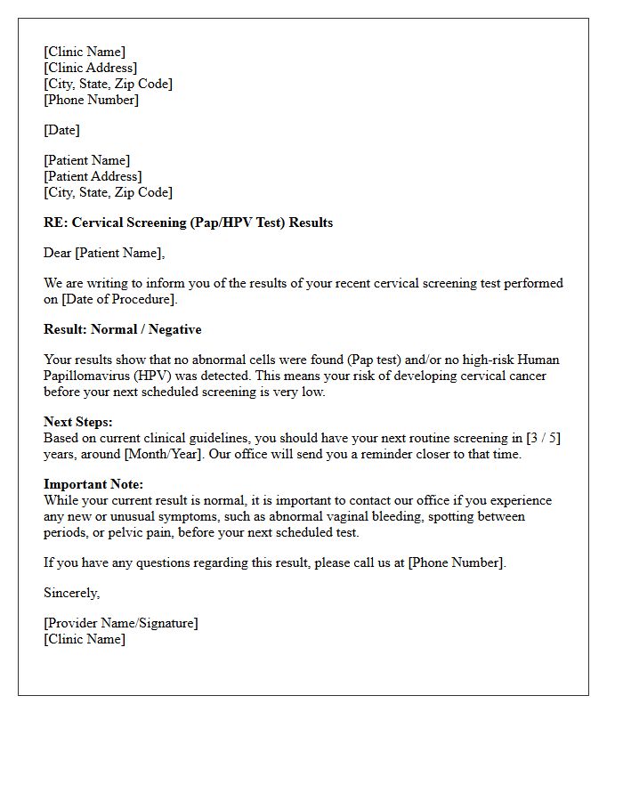 Comprehensive Cervical Screening Normal Result Letter