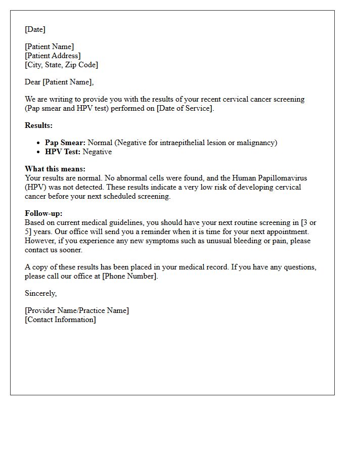 Normal Pap Smear and Negative HPV Result Letter