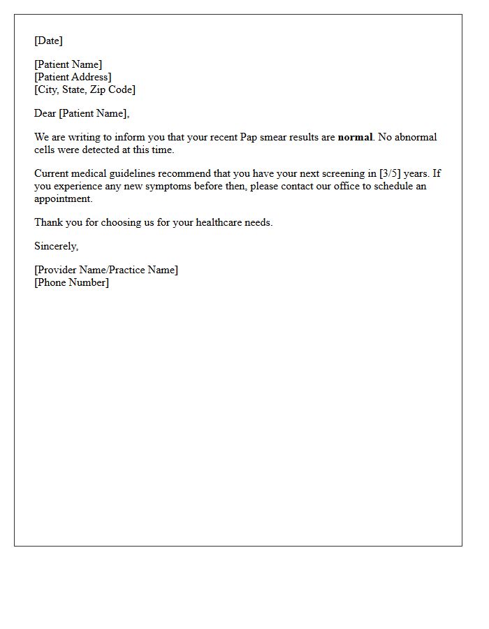 Brief Normal Pap Smear Confirmation Letter