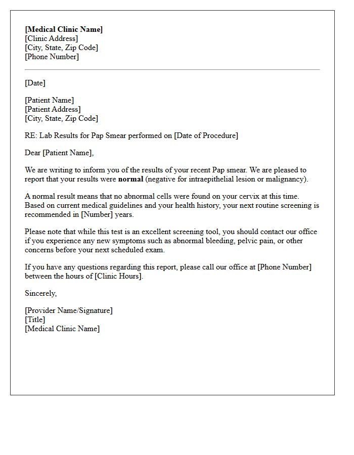 Official Medical Clinic Normal Pap Smear Letter