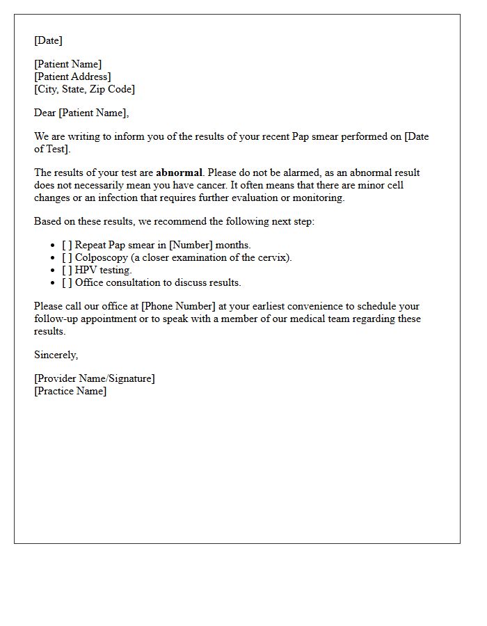 Initial Abnormal Pap Smear Notification Letter