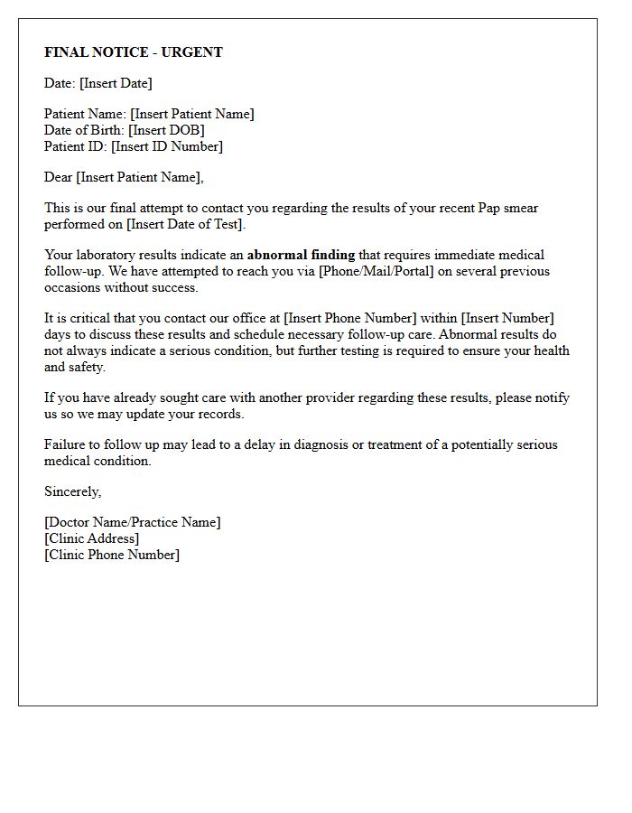 Final Notice Abnormal Pap Smear Warning Letter
