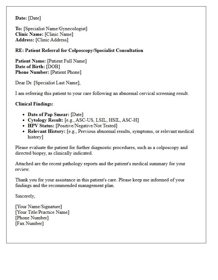 Abnormal Pap Smear Specialist Referral Letter