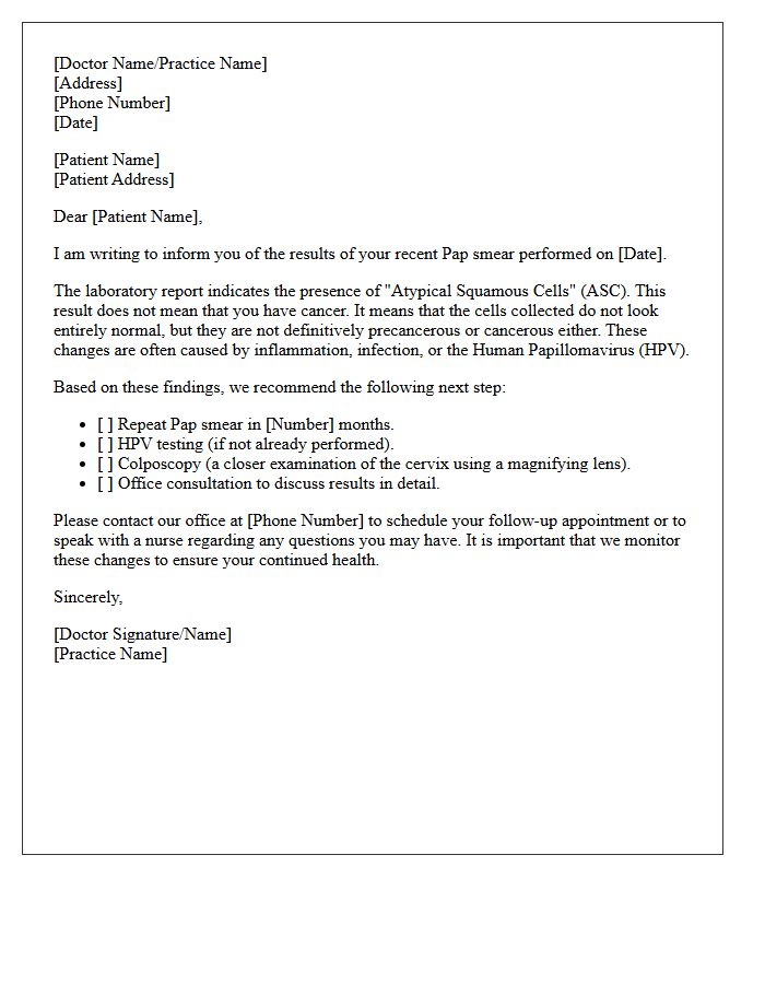 Atypical Cells Pap Smear Consultation Letter
