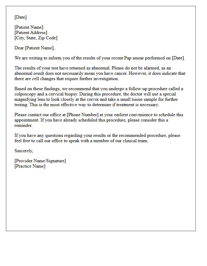 Abnormal Pap Smear Biopsy Recommendation Letter