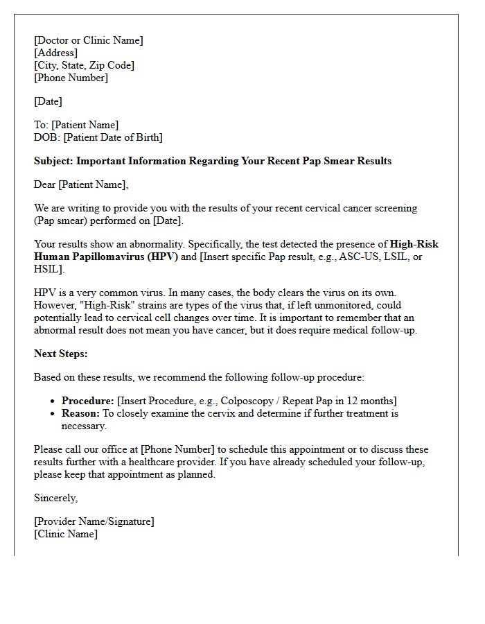 High-Risk HPV Abnormal Pap Smear Information Letter