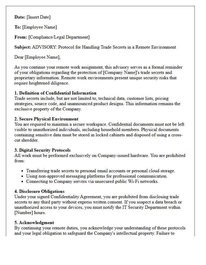 Remote Workforce Trade Secret Handling Protocol Advisory Letter