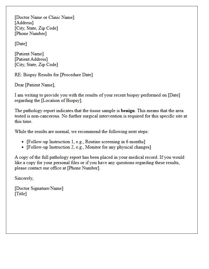 Benign Biopsy Results Notification Letter