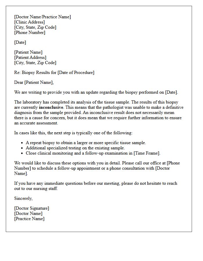 Inconclusive Biopsy Results Notification Letter