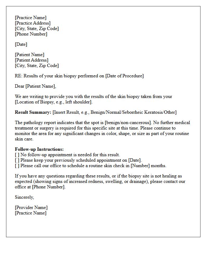 Routine Skin Biopsy Results Notification Letter